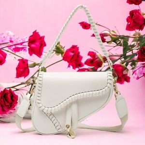 Beautiful White Braided Leather Trim Saddle Bag